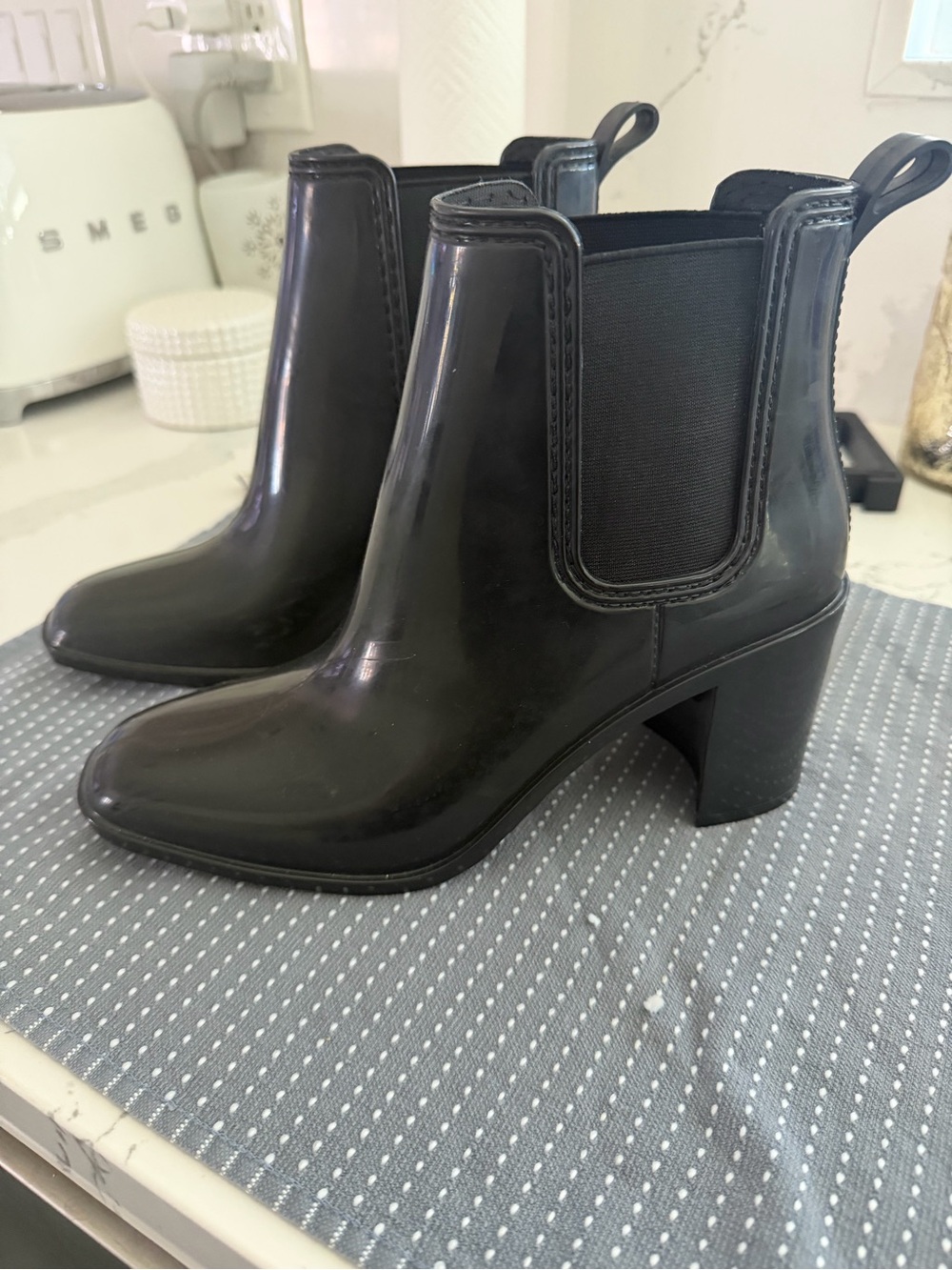 Jeffrey Campbell Black Chelsea Block Heel Rain Boots - Women